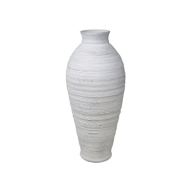 White Benzara BM179084 Ceramic Round Combed Vase with Neck White Benzara BM179084 Ceramic Round Combed Vase with Neck